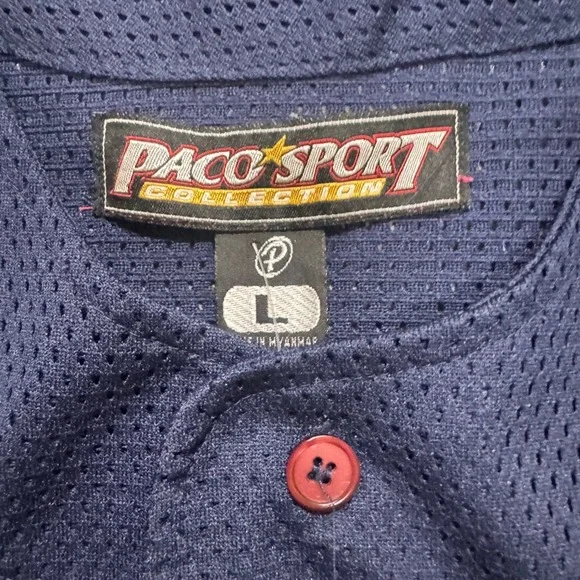VTG Y2K Paco Sports Jersey Men's L Navy Blue Baseball Jersey Mesh Hiphop 00s - Picture 5 of 8